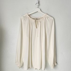 Kobi Halperin Long Sleeve Ivory Silk Blouse Large